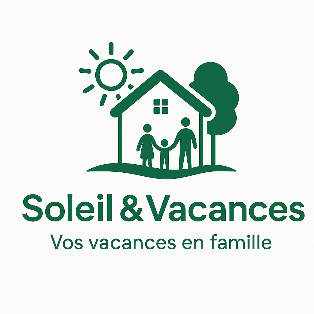 Logo de Soleil & Vacances, site de réservation d’hébergements pour les familles, représentant un soleil stylisé et des tons verts symbolisant la nature et les vacances.